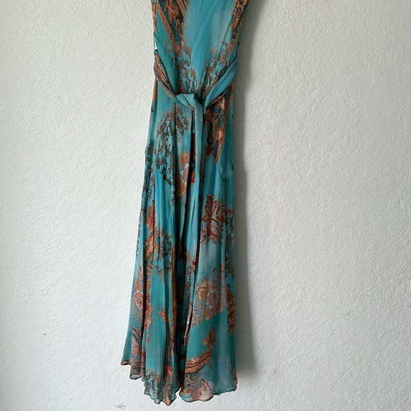 Teal, gold patterned belted silk cocktail dress.   Jones of NY. Never worn 💙🤎 - Picture 4 of 9